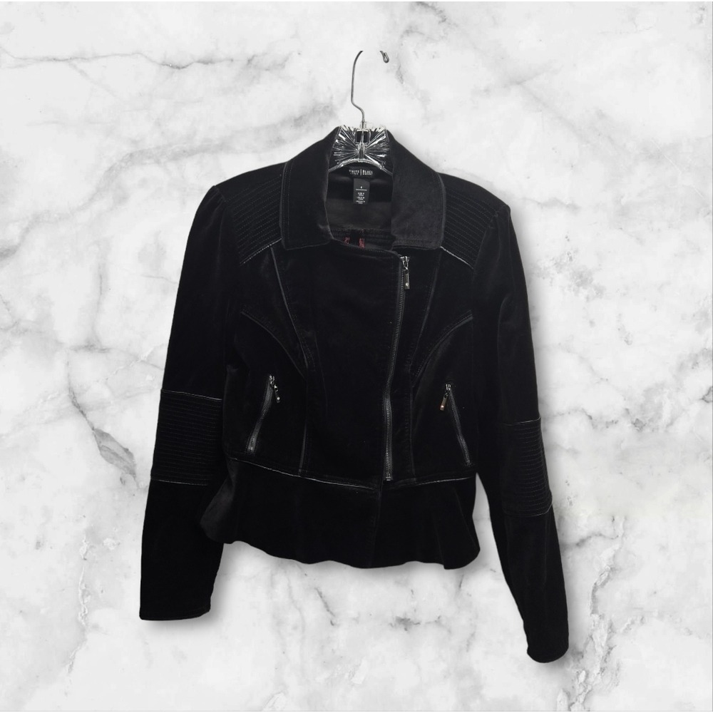 White House Black Market Velvet Moto Jacket Size 4 Goth Witchy
